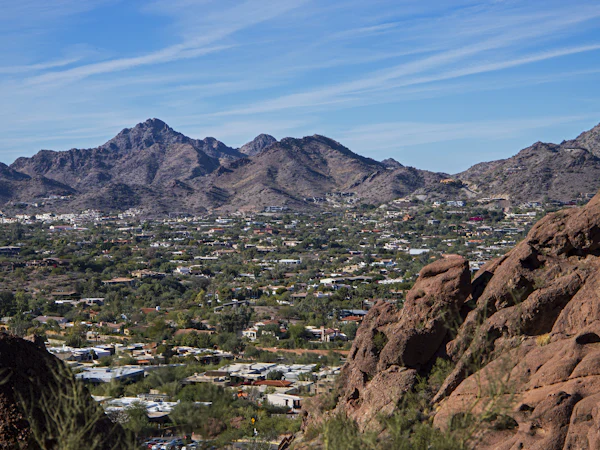 Phoenix spread out below the rocks of Camelback Mountain