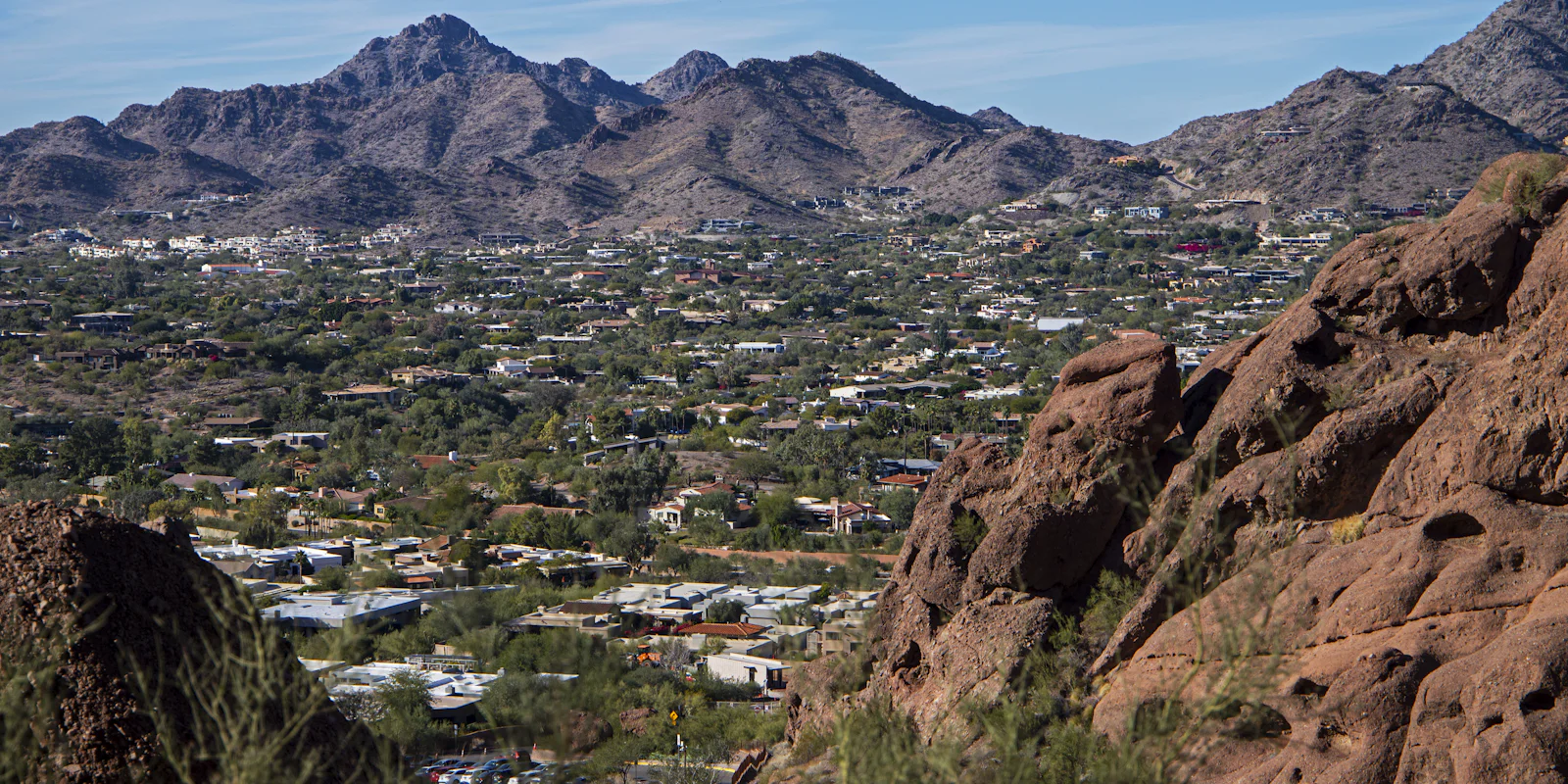 Phoenix spread out below the rocks of Camelback Mountain