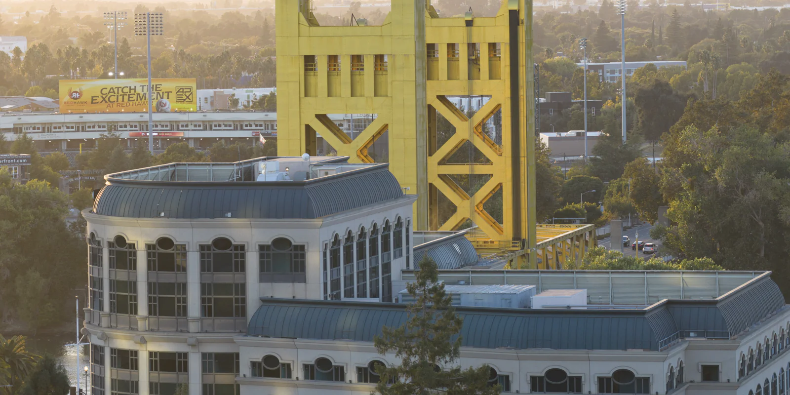 Sacramento's Tower Bridge in hazy evening light