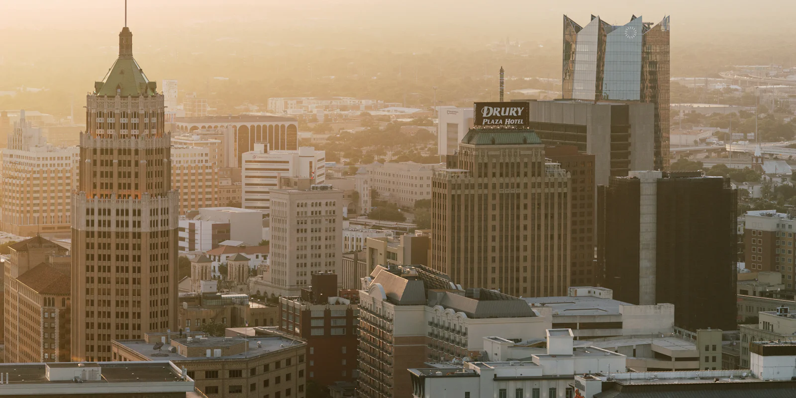 The Tower Life Building and downtown San Antonio in hazy light