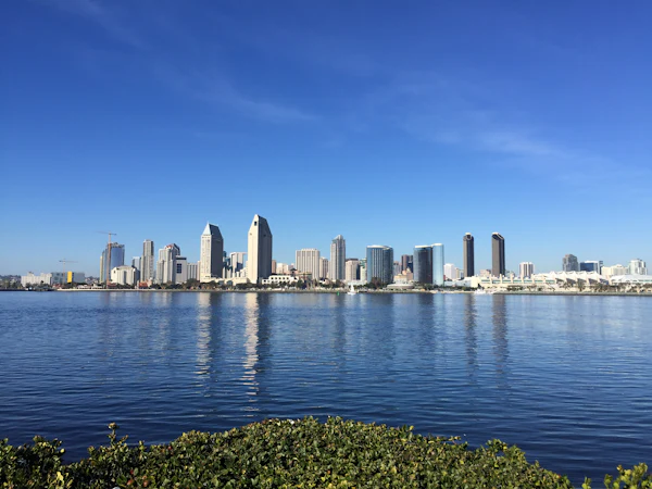 The San Diego skyline across the bay on a clear day