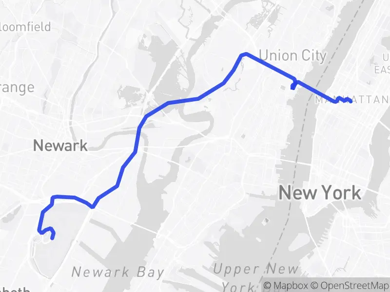 Map of the drive from EWR to Times Square