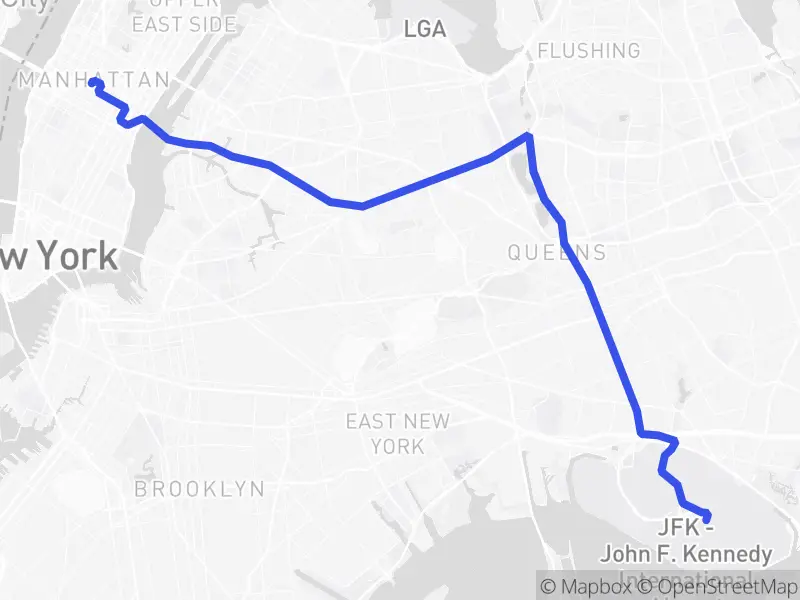 Map of the drive from JFK to Times Square