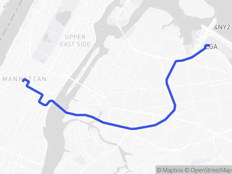 Map of the drive from LGA to Times Square